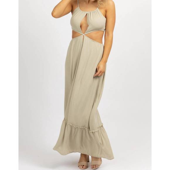 NEW ENDLESS BLU. tie back maxi dress in greige - Picture 2 of 5